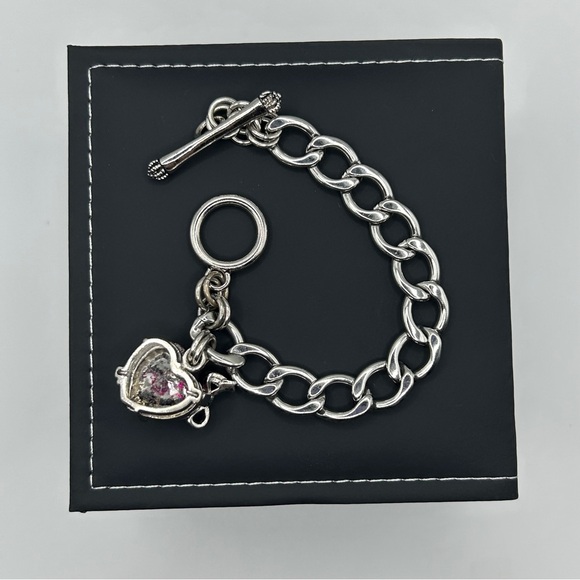 SOLD - ♥️ Juicy Couture Silver & Hot Pink Bling Heart Charm Bracelet - Picture 5 of 7